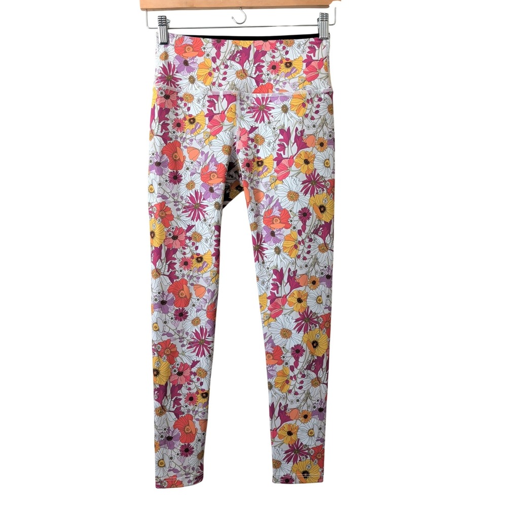 Noli Yoga Women Floral High Rise Leggings Multicolor Retro Daisy Size S USA Made